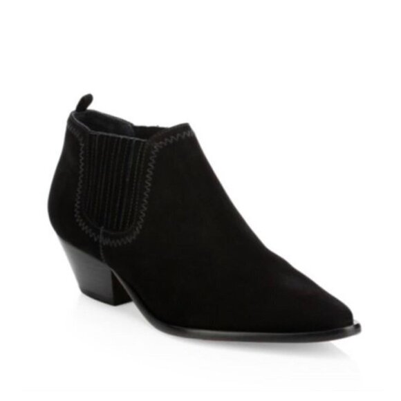Schutz Women's Jaqueline Black Suede Point-Toe Stacked Heel Ankle Booties Sz 8.5 - Picture 1 of 10